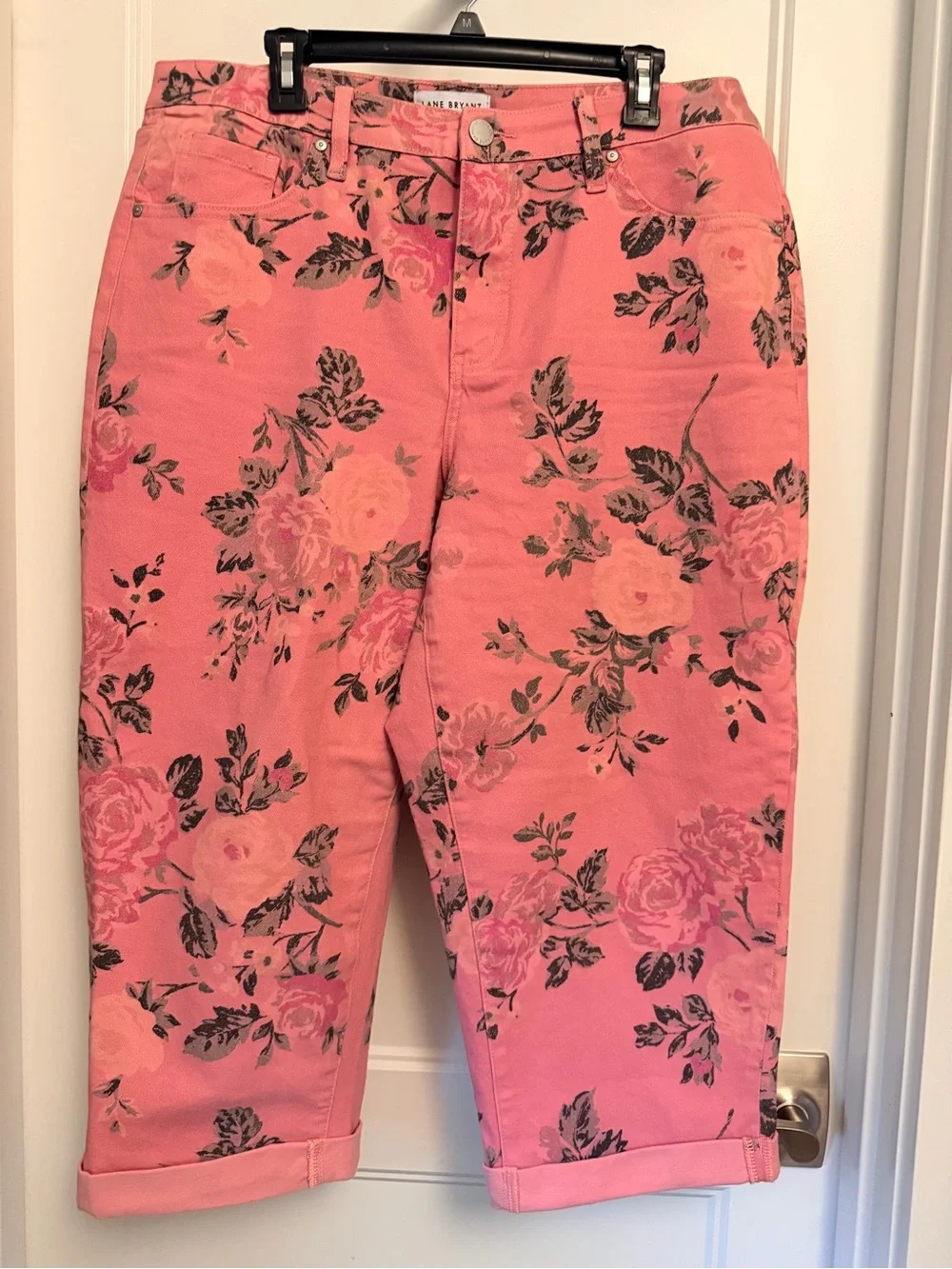 Lane Bryant Pink Floral Ankle Cropped Jeans